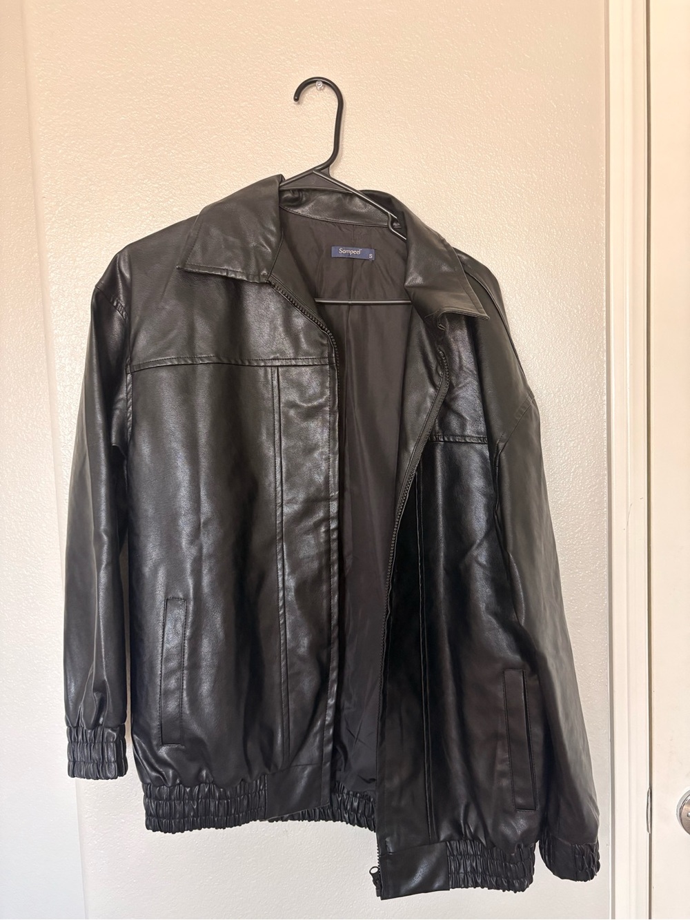 Black Faux Leather Bomber Jacket - Women’s